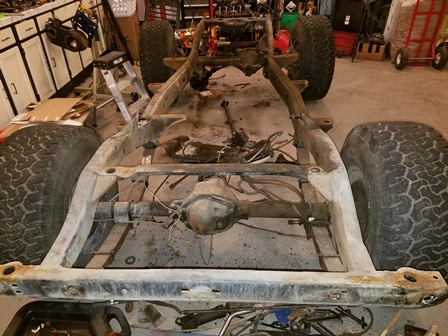 CJ7 frame stripped and ready for sandblasting